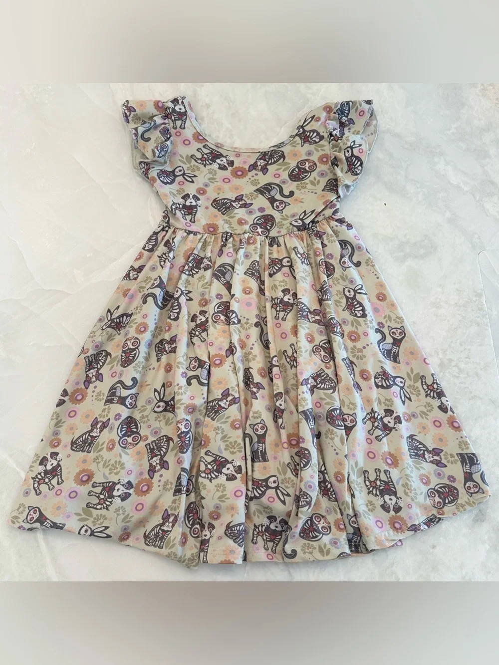 DotDotSmile Girls 3/4 Twirl Dress Sugar Skull Animals Floral Flutter Sleeve